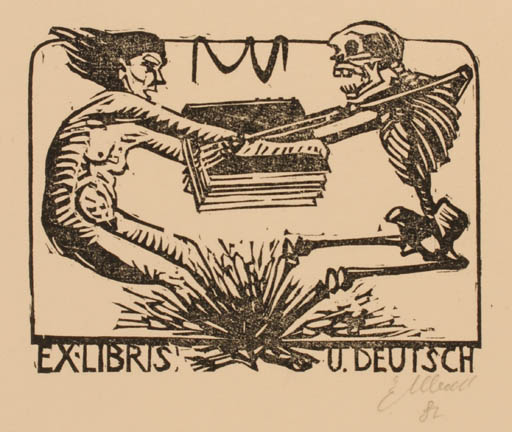 Exlibris by Eduard Albrecht from Germany for U. Deutsch - Book Death Woman 