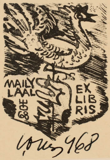 Exlibris by Evald Okas from Estonia for Maily Laal - Bird 