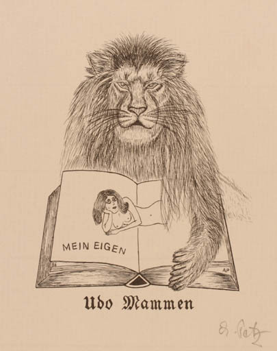 Exlibris by Alma Petz from Austria for Udo Mammen - Book Fauna Woman Nude 