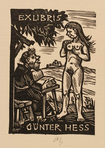 Exlibris by Norbert H. Ott from Germany for Günter Hess - Book Woman Man Nude 