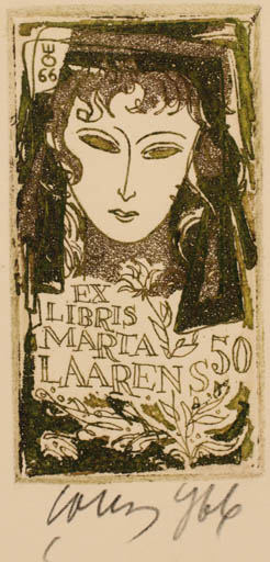 Exlibris by Evald Okas from Estonia for Marta Laarens - Flora Woman Portrait 