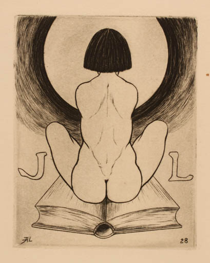 Exlibris by André Leprince from Belgium for ? ? - Book Woman Nude 