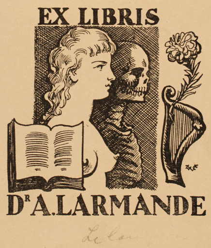 Exlibris by Valentin Le Campion from France for A. Larmande - Book Death Woman 