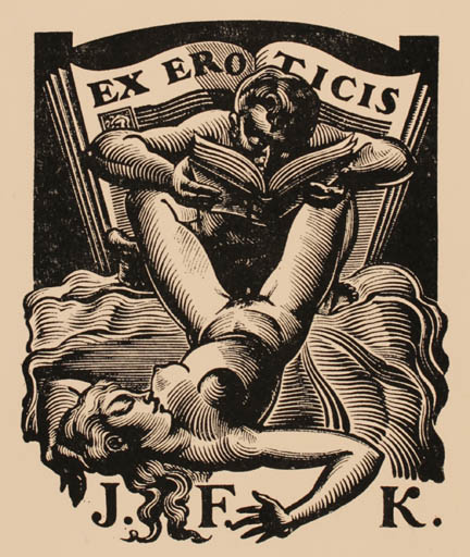Exlibris by Valentin Le Campion from France for ? J. F. K. - Book Erotica Ex Erotica Nude Couple 