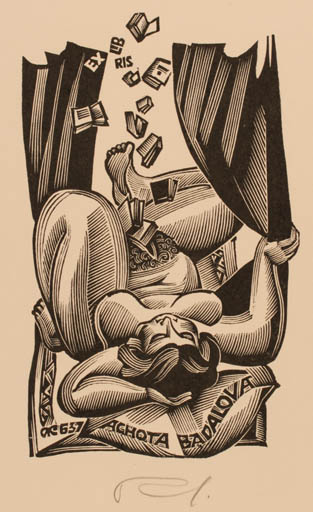 Exlibris by Anatolij Kalaschnikow from Russia for Aghota Badalova - Erotica 