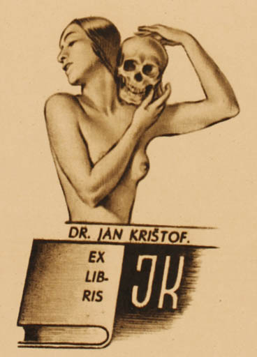 Exlibris by Frans Horky from Czechoslovakia for Dr. Jan Kristof - Book Death Woman 