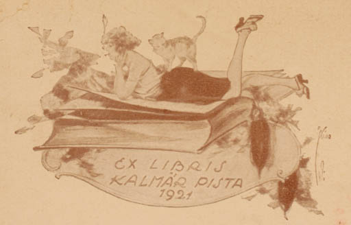 Exlibris by ? ? from Unknown for Kalmar Pista - Book Cat Woman 