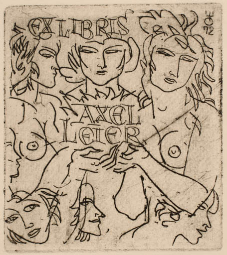 Exlibris by Evald Okas from Estonia for Dr. Axel Leier - Group Woman 