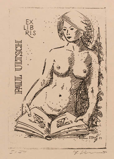 Exlibris by Erhard Zierold from Germany for Paul Ultsch - Book Woman Nude 