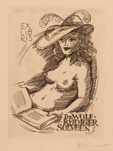 Exlibris by Erhard Zierold from Germany for Dr. Wolf Rudiger Solveen - Book Woman Nude 