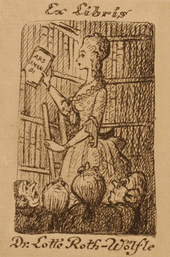 Exlibris by Alfons Woelfle from Germany for Dr. Lotte Roth-Wolfle - Book Woman 