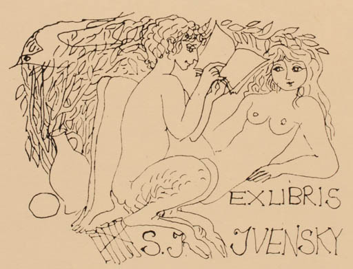 Exlibris by Elfriede Weidenhaus from Germany for S. J. Jvensky - Book Nude Couple 