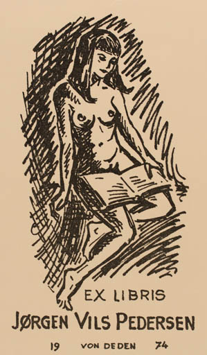 Exlibris by Erik Brønsdorff von Deden from Denmark for Jørgen Vils Pedersen - Book Woman Nude 