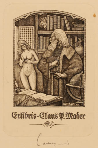 Exlibris by Oswin Volkamer from Germany for Claus P. Mader - Book Woman Man Nude 