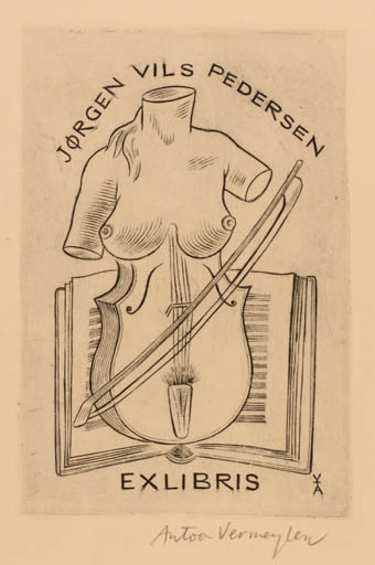 Exlibris by Antoon Vermeylen from Belgium for Jørgen Vils Pedersen - Book Woman Music 