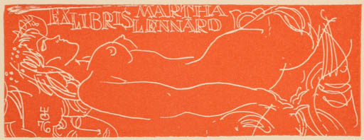 Exlibris by Evald Okas from Estonia for Martha Lennard - Woman Nude 