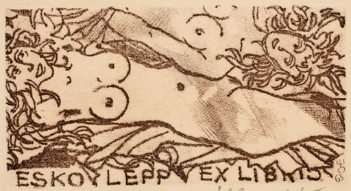 Exlibris by Evald Okas from Estonia for Esko Lepp - Woman Nude 