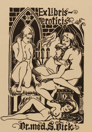 Exlibris by Eugen F. Strobel-Matza from Germany for Dr. Siegfried Dick - Ex Erotica Woman Nude 