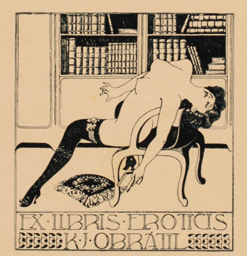 Exlibris by Karel Simunek from Czechoslovakia for K. J. Obratil - Book Woman Nude 