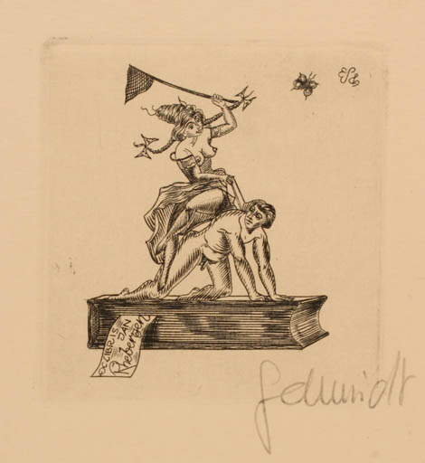 Exlibris by Eugen Schmidt from Germany for G. Jan Rhebergen - Book Nude Couple 