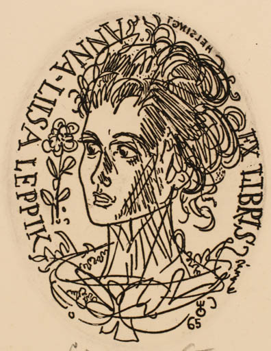 Exlibris by Evald Okas from Estonia for Anna-Liisa Leppik - Woman Portrait 