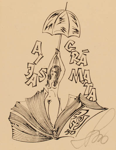 Exlibris by Vilnis Resnis from Latvia for Aijas Grámata - Book Woman Nude 