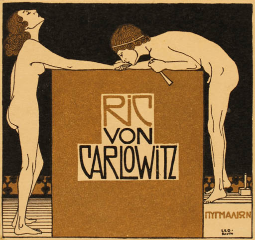 Exlibris by Leo Rauth from Germany for Ric Von Carlowitz - Jugend Nude Couple 