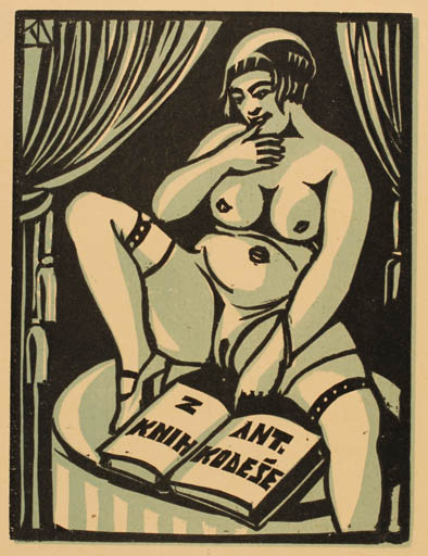 Exlibris by ? Némec from Unknown for ? ? - Book Woman Nude 