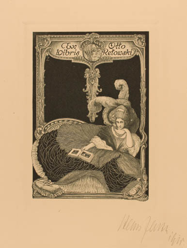 Exlibris by Hans Zarth from Germany for Otto Retowski - Book Jugend Woman 