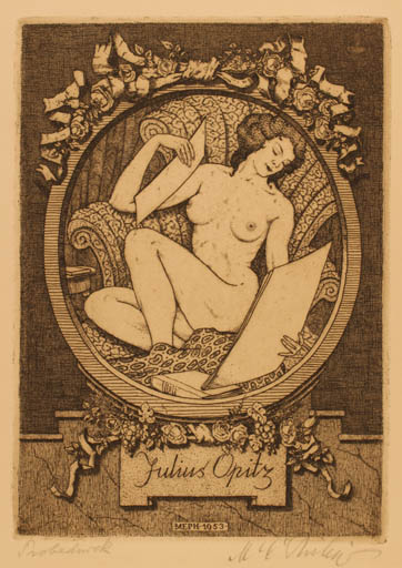 Exlibris by Martin E. Philipp from Germany for Julius Opitz - Book Woman Nude 