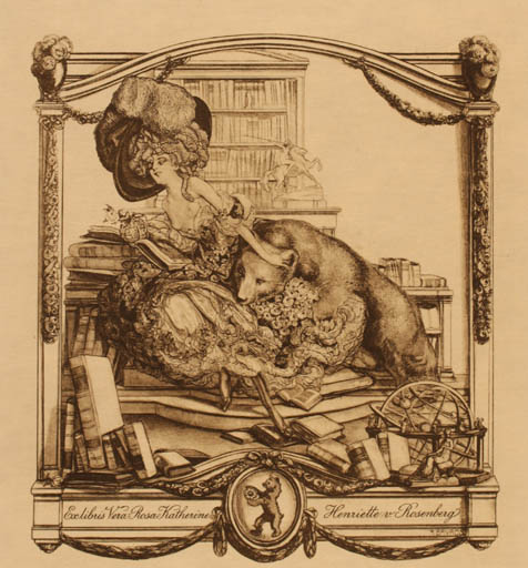 Exlibris by Franz von Bayros from Austria for Vera Rosa Katherine Henriette Von Rosenberg - Book Fauna Woman 