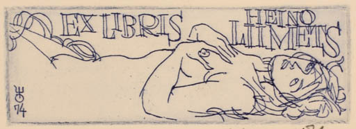 Exlibris by Evald Okas from Estonia for Heino Liimets - Woman Nude 