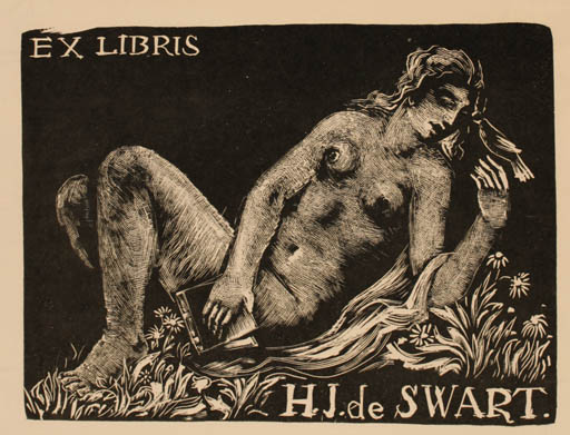 Exlibris by Josef Hodek from Czechoslovakia for H. J. de Swart - Book Woman Nude 