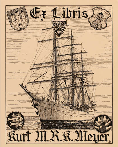 Exlibris by Bernhard Kuhlmann from Germany for Kurt M. R. K. Meyer - Maritime Ship/Boat 