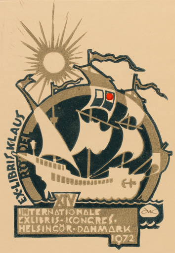 Exlibris by Anatoli Kozlow from Russia for Klaus Rödel - Exlibris Congress Maritime Ship/Boat Sun 