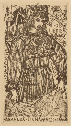 Exlibris by Evald Okas from Estonia for Armanda Linnamägi - Woman 