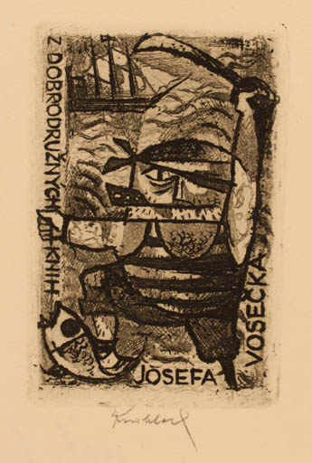 Exlibris by Bohuslav Knobloch from Czechoslovakia for Josef Vosecek - Fish Maritime Ship/Boat 