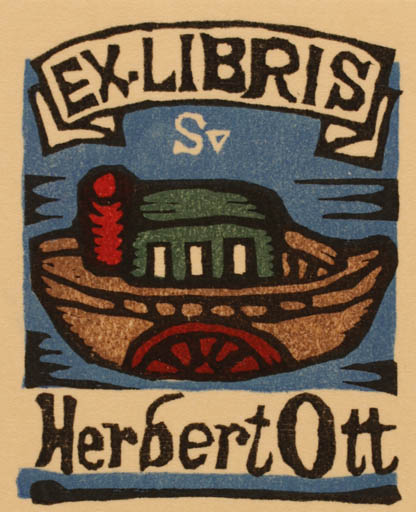 Exlibris by Sumio Kawakami from Japan for Herbert S. Ott - Maritime Ship/Boat 