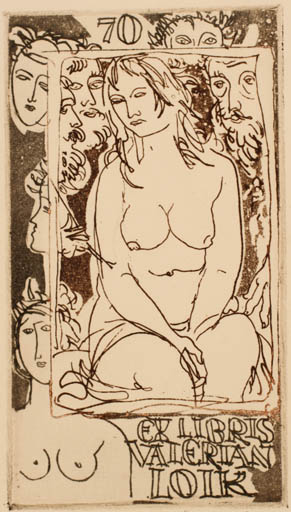 Exlibris by Evald Okas from Estonia for Valerian Loik - Woman Nude 