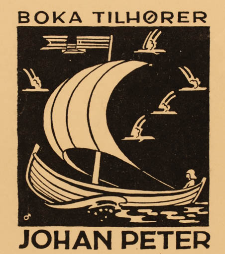 Exlibris by Albert Jaern from Norway for Johan Peter - Maritime Ship/Boat 