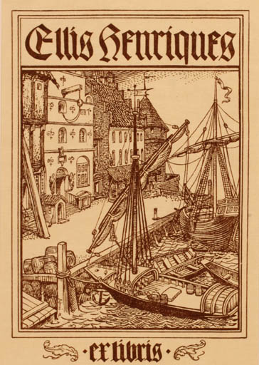 Exlibris by Viggo Jastrau from Denmark for Ellis Henriques - Maritime Ship/Boat 