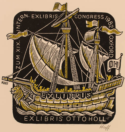 Exlibris by Hermann Huffert from Germany for Otto Holl - Ship/Boat 