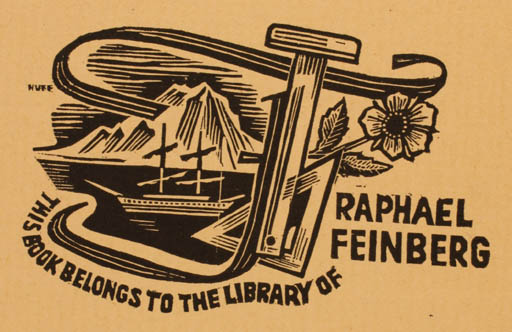 Exlibris by Hermann Huffert from Germany for Raphael Feinberg - Mountain Maritime Ship/Boat 