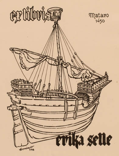 Exlibris by Hans Chr. Hornhaver from Denmark for Erika Selle - Ship/Boat 