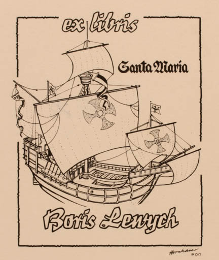 Exlibris by Hans Chr. Hornhaver from Denmark for Boris Lewych - Ship/Boat 