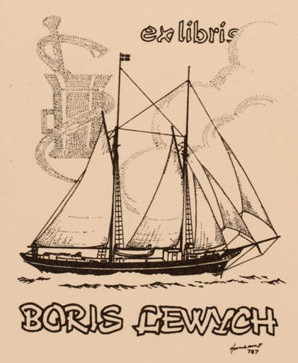 Exlibris by Hans Chr. Hornhaver from Denmark for Boris Lewych - Ship/Boat 