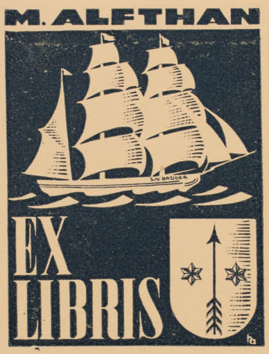 Exlibris by Helena Helkama from Finland for M Alfthan - Ship/Boat 