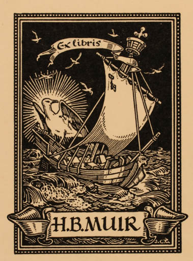 Exlibris by J. C. Goodchild from Australia for H. B. Muir - Bird Maritime Ship/Boat 