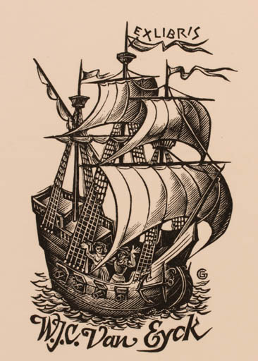 Exlibris by Gerard Gaudaen from Belgium for W. J. C. Van Eyck - Ship/Boat 