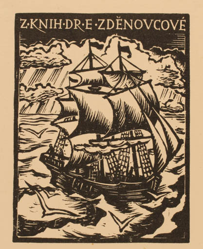 Exlibris by Michal Florian from Czechoslovakia for Dr. E. Zdénovcové - Maritime Ship/Boat 